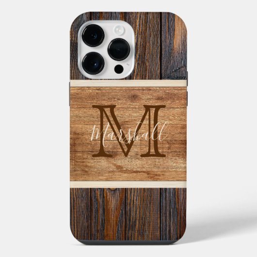 Rustic Wood Tone Monogram iPhone Hoesje (Achterkant)