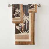 Rustic Wood Tone Monogram Palms Beach Bad Handdoek (Insitu)