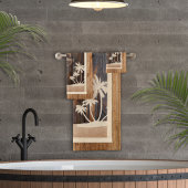 Rustic Wood Tone Monogram Palms Beach Bad Handdoek