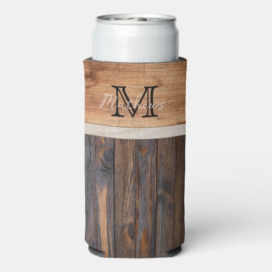 Rustic Wood Tone Monogram Seltzer Koelbox Seltzer Blikjeskoeler (Seltzer Achterkant)