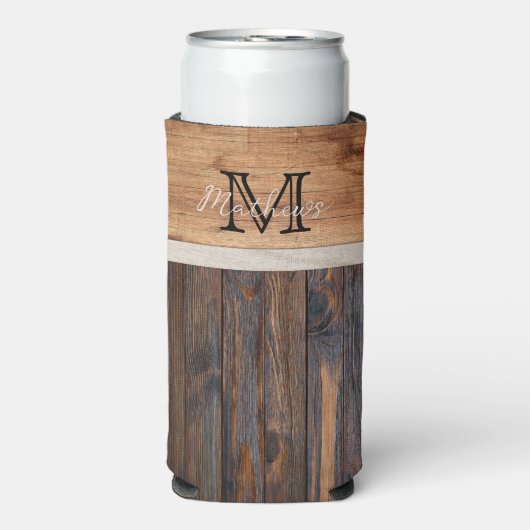 Rustic Wood Tone Monogram Seltzer Koelbox Seltzer Blikjeskoeler (Seltzer Voorkant)