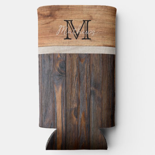 Rustic Wood Tone Monogram Seltzer Koelbox Seltzer Blikjeskoeler (Achterkant)