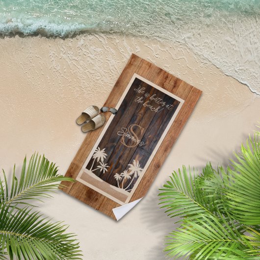 Rustic Wood Tone Monogram Strandlaken