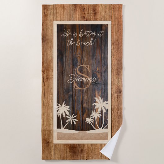 Rustic Wood Tone Monogram Strandlaken (Voorkant)