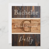 Rustic Wood Tone Monogram Stripe Bachelor Party Kaart (Voorkant)