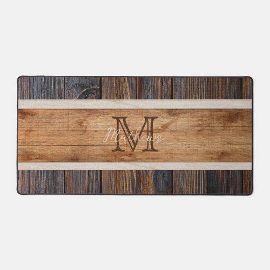 Rustic Wood Tone Monogram Stripe Bureaumat (Voorkant)