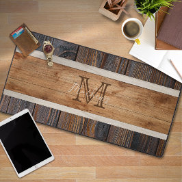 Rustic Wood Tone Monogram Stripe Bureaumat