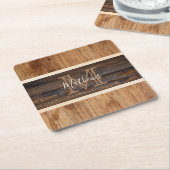 Rustic Wood Tone Monogram Stripe Kartonnen Onderzetters (Schuin)