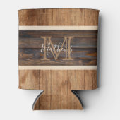 Rustic Wood Tone Monogram Stripe Koelbox Blikjeskoeler (Voorkant)