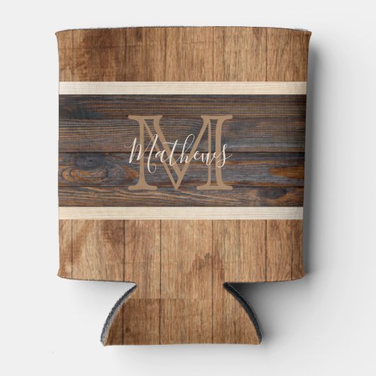 Rustic Wood Tone Monogram Stripe Koelbox Blikjeskoeler (Voorkant)