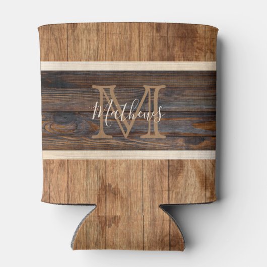 Rustic Wood Tone Monogram Stripe Koelbox Blikjeskoeler (Achterkant)