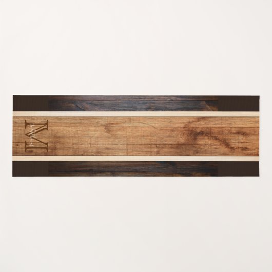 Rustic Wood Tone Monogram Stripe Yogamat (Voorkant (horizontaal))