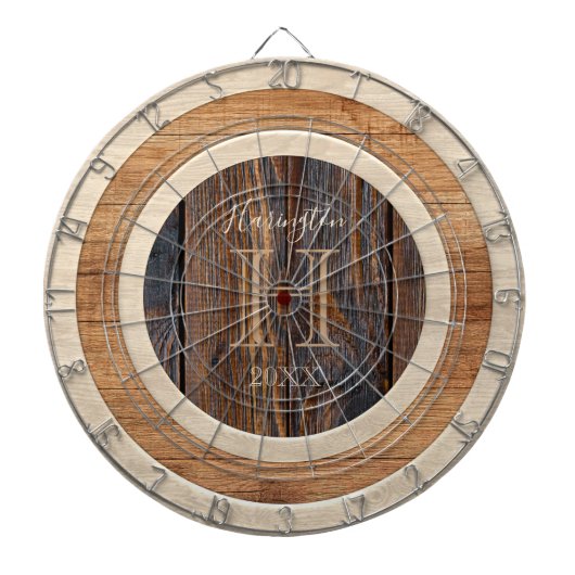 Rustic Wood Tone Monogram Tan Brown Dart Board Dartbord (Voorkant)