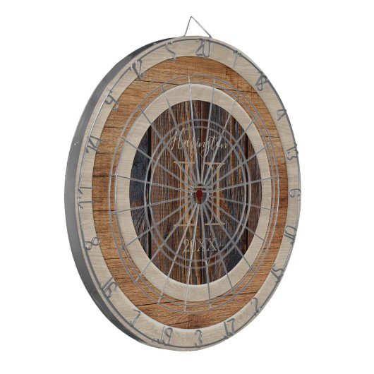 Rustic Wood Tone Monogram Tan Brown Dart Board Dartbord (Voorkant Links)