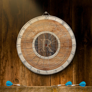 Rustic Wood Tone Monogram Tan en Brown Dart Board Dartbord
