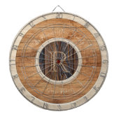 Rustic Wood Tone Monogram Tan en Brown Dart Board Dartbord (Voorkant)