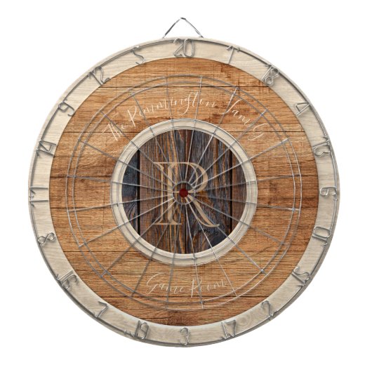 Rustic Wood Tone Monogram Tan en Brown Dart Board Dartbord (Voorkant)