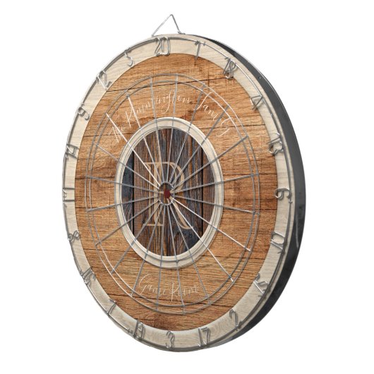Rustic Wood Tone Monogram Tan en Brown Dart Board Dartbord (Voorkant Rechts)