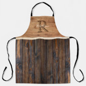 Rustic Wood Tone Monogram Tan en bruin Schort (Voorkant)