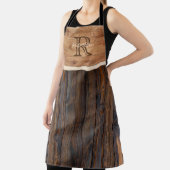 Rustic Wood Tone Monogram Tan en bruin Schort (Insitu)