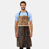 Rustic Wood Tone Monogram Tan en bruin Schort (Gedragen)