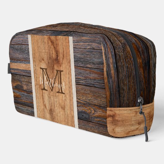 Rustic Wood Tone Monogram Toilettasje (Rechterhoek)