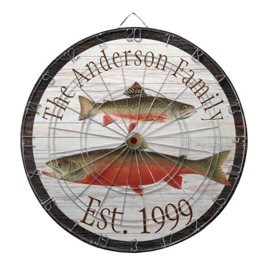 Rustic Wood tone Monogram Vliegforel Dartbord (Voorkant)