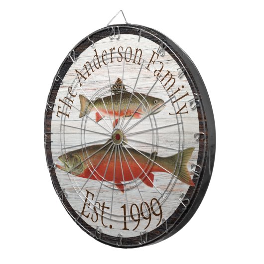 Rustic Wood tone Monogram Vliegforel Dartbord (Voorkant Rechts)