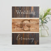 Rustic Wood Tone Monogram Weddenschap Kaart (Staand voorkant)