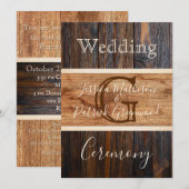 Rustic Wood Tone Monogram Weddenschap Kaart (Voorkant / Achterkant)