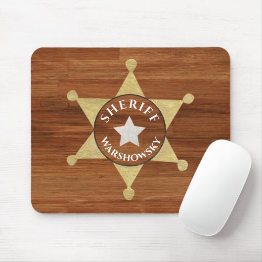 Rustic Wood tone Sheriff Badge Star, Browns Muismat (Met muis)