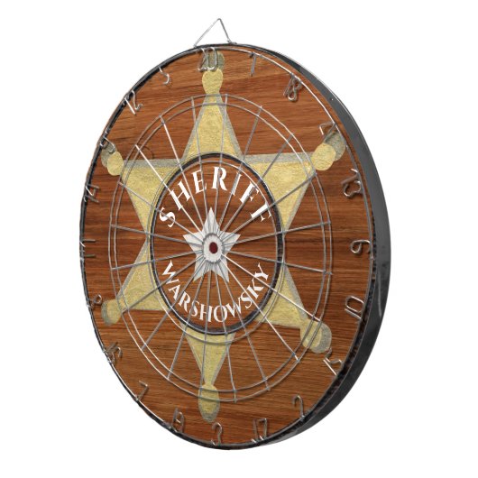 Rustic Wood tone Sheriff Badge Star, Browns Wood D Dartbord (Voorkant Rechts)