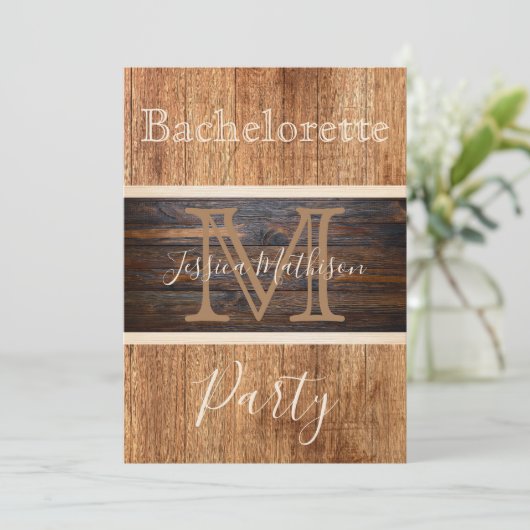 Rustic Wood Tone Stripe Bachelorette Party Kaart (Staand voorkant)