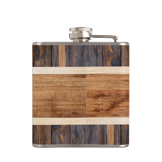 Rustic Wood Tone Stripe Brown Heupfles (Achterkant)