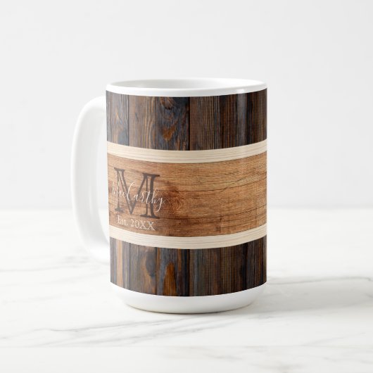 Rustic Wood Tone Stripe Brown Koffiemok (Voorkant links)