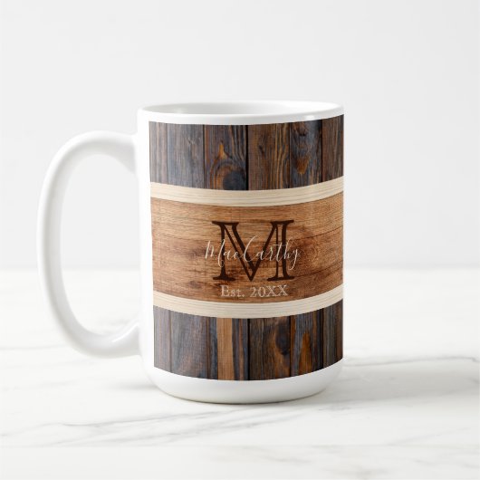 Rustic Wood Tone Stripe Brown Koffiemok (Links)
