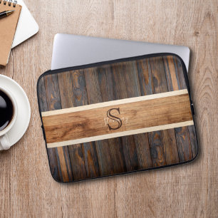 Rustic Wood Tone Stripe Brown Laptop Sleeve