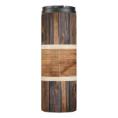 Rustic Wood Tone Stripe Brown Thermosbeker (Achterkant)