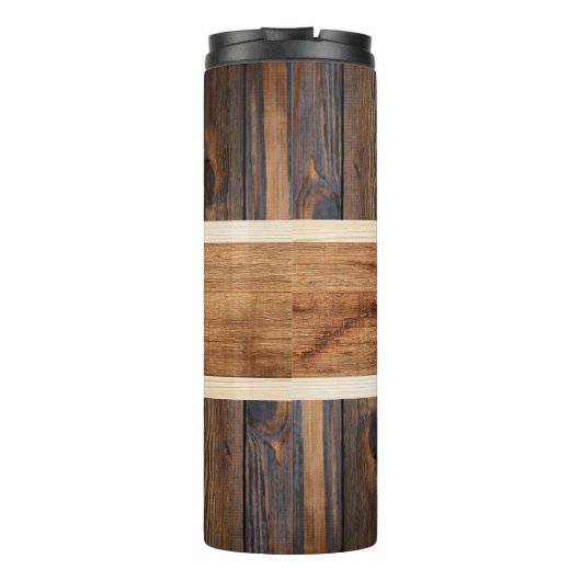 Rustic Wood Tone Stripe Brown Thermosbeker (Achterkant)