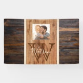Rustic Wood Tone Stripe Monogram Foto Spandoek (Horizontaal)