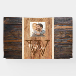 Rustic Wood Tone Stripe Monogram Foto Spandoek