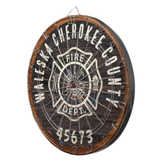 Rustic Wood tone vuurman embleem Dartbord (Voorkant Rechts)