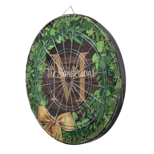 Rustic Wood Tone Wreath Monogram Dartbord (Voorkant Rechts)