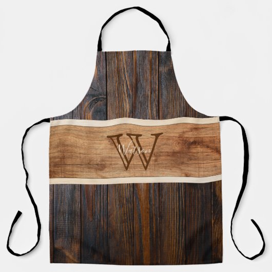 Rustic Wood Toonmonogram Stripe Horizontale Schort (Voorkant)