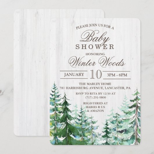 Rustic Wood Tree Baby shower Invitation Kaart (Voorkant / Achterkant)