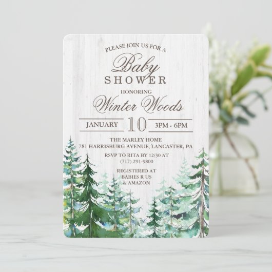 Rustic Wood Tree Baby shower Invitation Kaart (Staand voorkant)