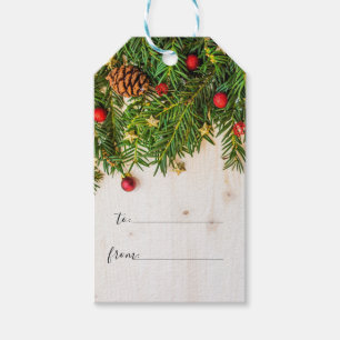 Rustic Wood Tree Branches Merry Kerstscript Cadeaulabel