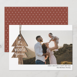 Rustic Wood Tree Ornament Foto met Kerstmis Feestdagenkaart