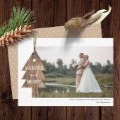 Rustic Wood Tree Ornament Married Kerstfoto Feestdagenkaart