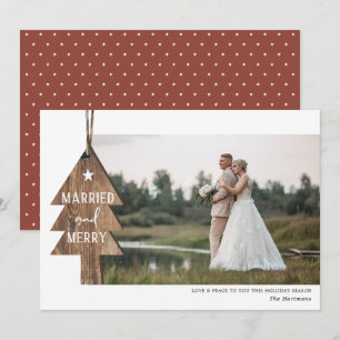 Rustic Wood Tree Ornament Married Kerstfoto Feestdagenkaart